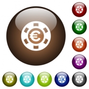 Euro casino chip white icons on round color glass buttons - Euro casino chip color glass buttons