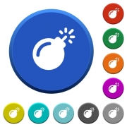 Bomb with sparkling fuse round color beveled buttons with smooth surfaces and flat white icons - Bomb with sparkling fuse beveled buttons