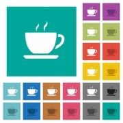 Cup of coffee multi colored flat icons on plain square backgrounds. Included white and darker icon variations for hover or active effects. - Cup of coffee square flat multi colored icons