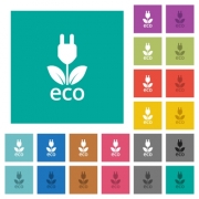 Eco energy multi colored flat icons on plain square backgrounds. Included white and darker icon variations for hover or active effects. - Eco energy square flat multi colored icons