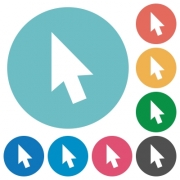 Mouse cursor flat white icons on round color backgrounds - Mouse cursor flat round icons
