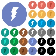 Lightning energy multi colored flat icons on round backgrounds. Included white, light and dark icon variations for hover and active status effects, and bonus shades on black backgounds. - Lightning energy round flat multi colored icons