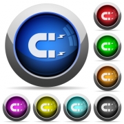Horseshoe magnet icons in round glossy buttons with steel frames - Horseshoe magnet round glossy buttons