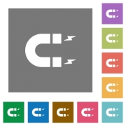 Horseshoe magnet flat icons on simple color square backgrounds - Horseshoe magnet square flat icons