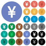 Japanese Yen sign multi colored flat icons on round backgrounds. Included white, light and dark icon variations for hover and active status effects, and bonus shades on black backgounds. - Japanese Yen sign round flat multi colored icons