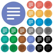 Text align justify last row left multi colored flat icons on round backgrounds. Included white, light and dark icon variations for hover and active status effects, and bonus shades on black backgounds. - Text align justify last row left round flat multi colored icons