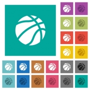 Basketball multi colored flat icons on plain square backgrounds. Included white and darker icon variations for hover or active effects. - Basketball square flat multi colored icons