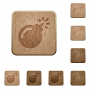 Bomb with sparkling fuse on rounded square carved wooden button styles - Bomb with sparkling fuse wooden buttons