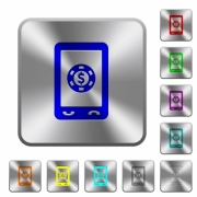 Mobile casino engraved icons on rounded square glossy steel buttons - Mobile casino rounded square steel buttons - Large thumbnail