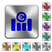 Euro financial graph engraved icons on rounded square glossy steel buttons - Euro financial graph rounded square steel buttons - Large thumbnail