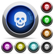 Human skull icons in round glossy buttons with steel frames - Human skull round glossy buttons