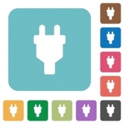 Power connector white flat icons on color rounded square backgrounds - Power connector rounded square flat icons