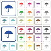 Umbrella color flat icons in rounded square frames. Thin and thick versions included. - Umbrella outlined flat color icons