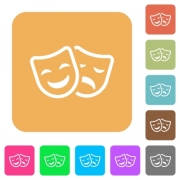 Comedy and tragedy theatrical masks flat icons on rounded square vivid color backgrounds. - Comedy and tragedy theatrical masks rounded square flat icons