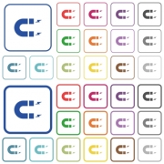 Horseshoe magnet color flat icons in rounded square frames. Thin and thick versions included. - Horseshoe magnet outlined flat color icons