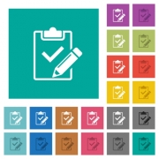 Fill out checklist multi colored flat icons on plain square backgrounds. Included white and darker icon variations for hover or active effects. - Fill out checklist square flat multi colored icons