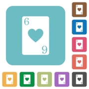 Six of hearts card white flat icons on color rounded square backgrounds - Six of hearts card rounded square flat icons - Large thumbnail