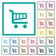 Single cart flat color icons with quadrant frames on white background