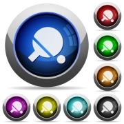 Table tennis icons in round glossy buttons with steel frames - Table tennis round glossy buttons