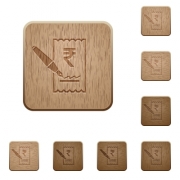 Signing Rupee cheque on rounded square carved wooden button styles - Signing Rupee cheque wooden buttons