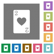 Two of hearts card flat icons on simple color square backgrounds - Two of hearts card square flat icons