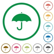 Umbrella flat color icons in round outlines on white background - Umbrella flat icons with outlines