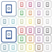 Mobile display brightness color flat icons in rounded square frames. Thin and thick versions included. - Mobile display brightness outlined flat color icons - Large thumbnail