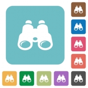Binoculars white flat icons on color rounded square backgrounds - Binoculars rounded square flat icons