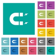 Horseshoe magnet multi colored flat icons on plain square backgrounds. Included white and darker icon variations for hover or active effects. - Horseshoe magnet square flat multi colored icons