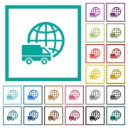 International transport flat color icons with quadrant frames on white background - International transport flat color icons with quadrant frames