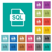SQL file format multi colored flat icons on plain square backgrounds. Included white and darker icon variations for hover or active effects. - SQL file format square flat multi colored icons - Large thumbnail