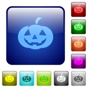 Halloween pumpkin icons in rounded square color glossy button set - Halloween pumpkin color square buttons