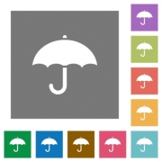 Umbrella flat icons on simple color square backgrounds - Umbrella square flat icons