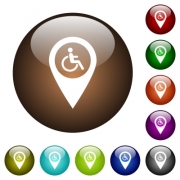 Disability accessibility GPS map location white icons on round color glass buttons - Disability accessibility GPS map location color glass buttons