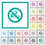 No smoking sign flat color icons with quadrant frames on white background - No smoking sign flat color icons with quadrant frames