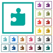Puzzle flat color icons with quadrant frames on white background - Puzzle flat color icons with quadrant frames
