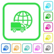 International transport vivid colored flat icons in curved borders on white background - International transport vivid colored flat icons