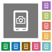 Mobile photography flat icons on simple color square backgrounds - Mobile photography square flat icons - Large thumbnail