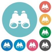 Binoculars flat white icons on round color backgrounds - Binoculars flat round icons