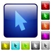 Mouse cursor icons in rounded square color glossy button set - Mouse cursor color square buttons