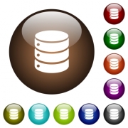 Single database white icons on round color glass buttons - Single database color glass buttons