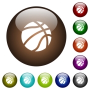 Basketball white icons on round color glass buttons - Basketball color glass buttons