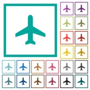 Airplane flat color icons with quadrant frames on white background - Airplane flat color icons with quadrant frames