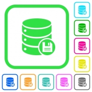 Database save vivid colored flat icons in curved borders on white background - Database save vivid colored flat icons