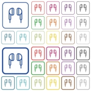 Earphone color flat icons in rounded square frames. Thin and thick versions included. - Earphone outlined flat color icons