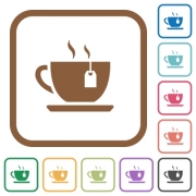 Cup of tea with teabag simple icons in color rounded square frames on white background - Cup of tea with teabag simple icons
