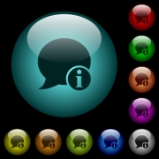 Blog comment info icons in color illuminated spherical glass buttons on black background. Can be used to black or dark templates - Blog comment info icons in color illuminated glass buttons