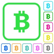Bitcoin sign vivid colored flat icons in curved borders on white background - Bitcoin sign vivid colored flat icons