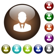 Businessman avatar white icons on round color glass buttons - Businessman avatar color glass buttons