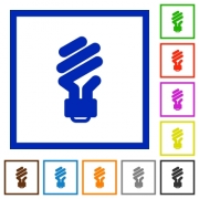 Energy saving fluorescent light bulb flat color icons in square frames on white background - Energy saving fluorescent light bulb flat framed icons
